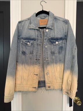 Blank NYC Two-Tone Blue and Beige Dip-Dye Denim Jacket